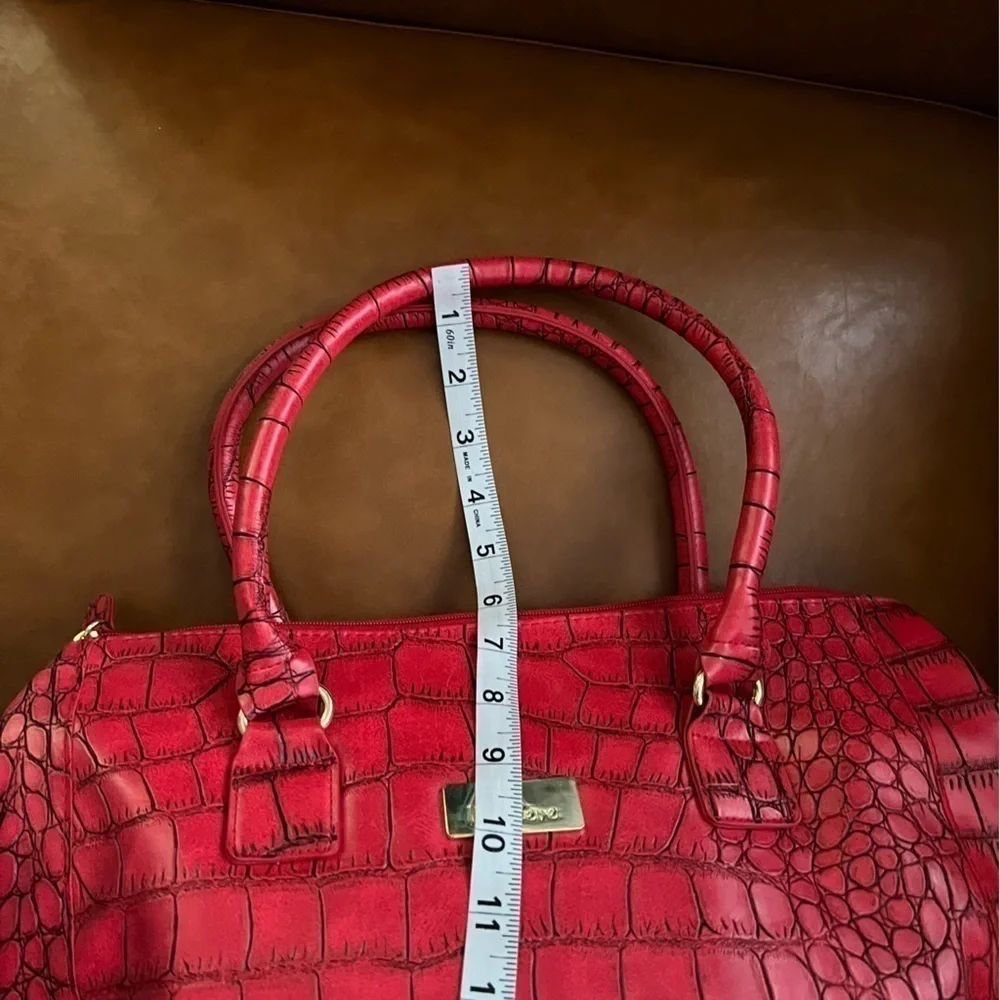 Women’s Red Crocodile Alligator Print Satchel Top Handle Purse Tote Bag